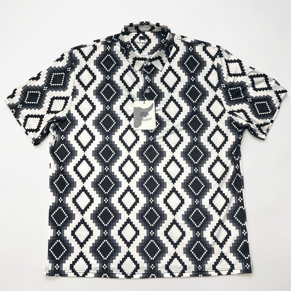 Calf Ranch Shirt Womens 2X Western Polo Black White Aztec Geometric NWT